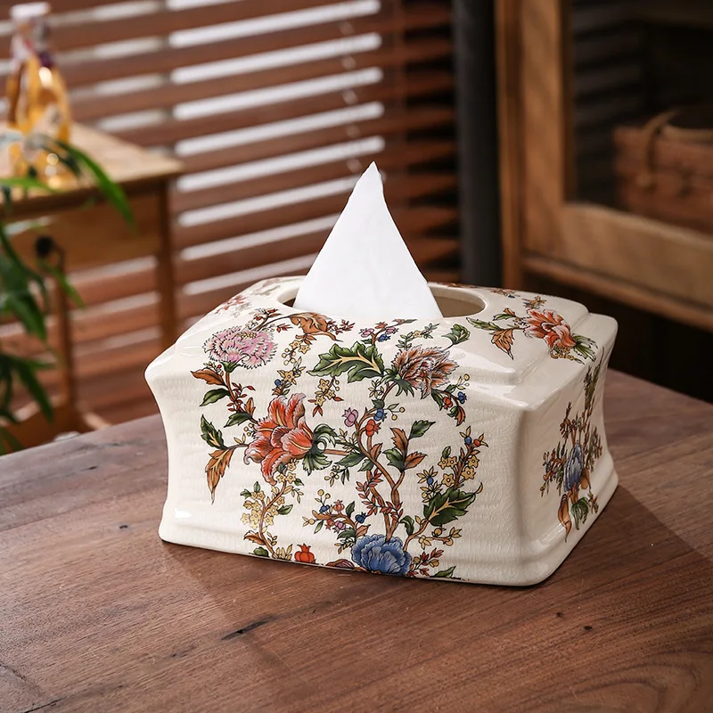 

American Retro Ceramic Tissue Box Decorative Ornaments European Court Paper Pumping Box Living Room Tea Table Household Pumping