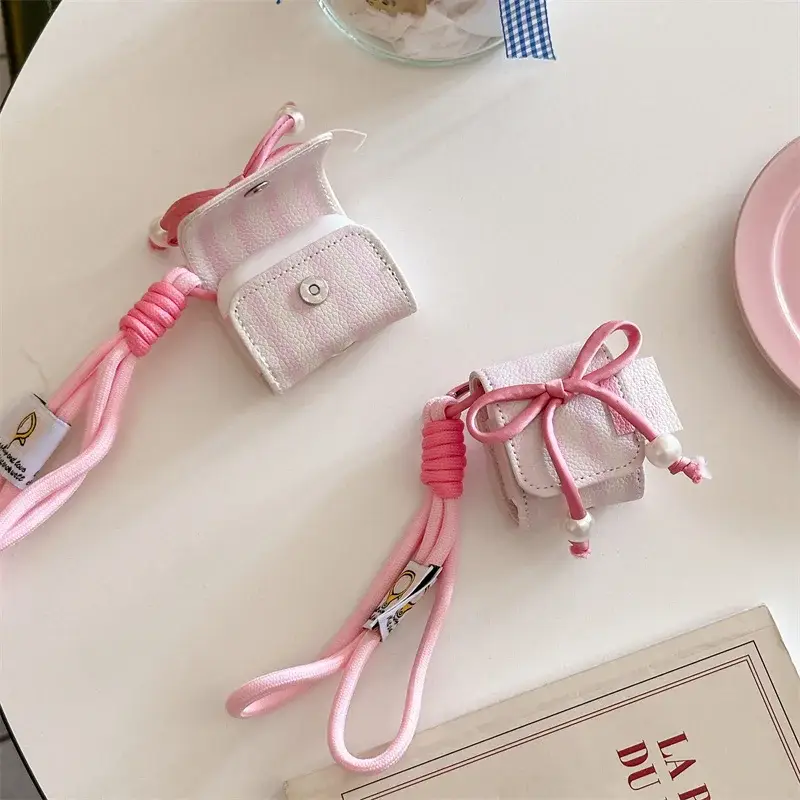 Luxury 3D Bow Leather Earphone Case For Apple Airpods 4 3 Pro 2 Cover with Cute Pink Bow Headphone Charging Cases For Airpod 3 2 - Image 2