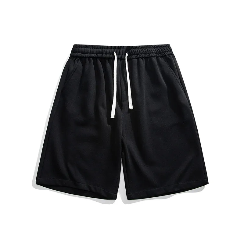 Summer Man Pants Solid Loose Casual Cotton Drawstring Elastic Waist Straight Black Five-Point Beach Shorts Cargo Shorts For Men
