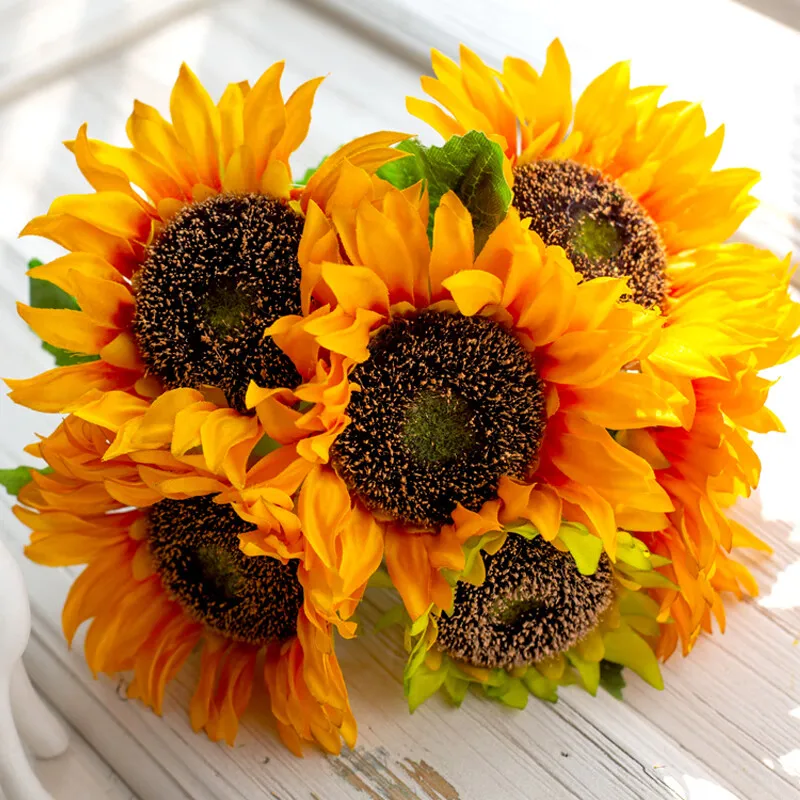 

6 Flowers, Sunflower Simulation Dry Flower Bouquet Living Room Decoration Vase Flower Arrangement, Wedding Decoration