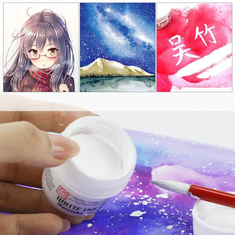 Japan Kuretake White High-gloss Watercolor Ink 30ML Opaque Waterproof Hand-painted Comic Special Pigment Art Painting Supplies watercolor pigment