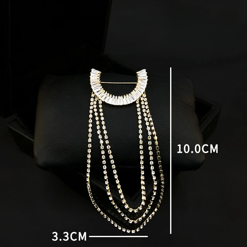 953 Fashion Rhinestone Brooch Women Semicircle Tassel Sweater Pins Exquisite Coat Suit Neckline Accessories Dress Jewelry Gifts