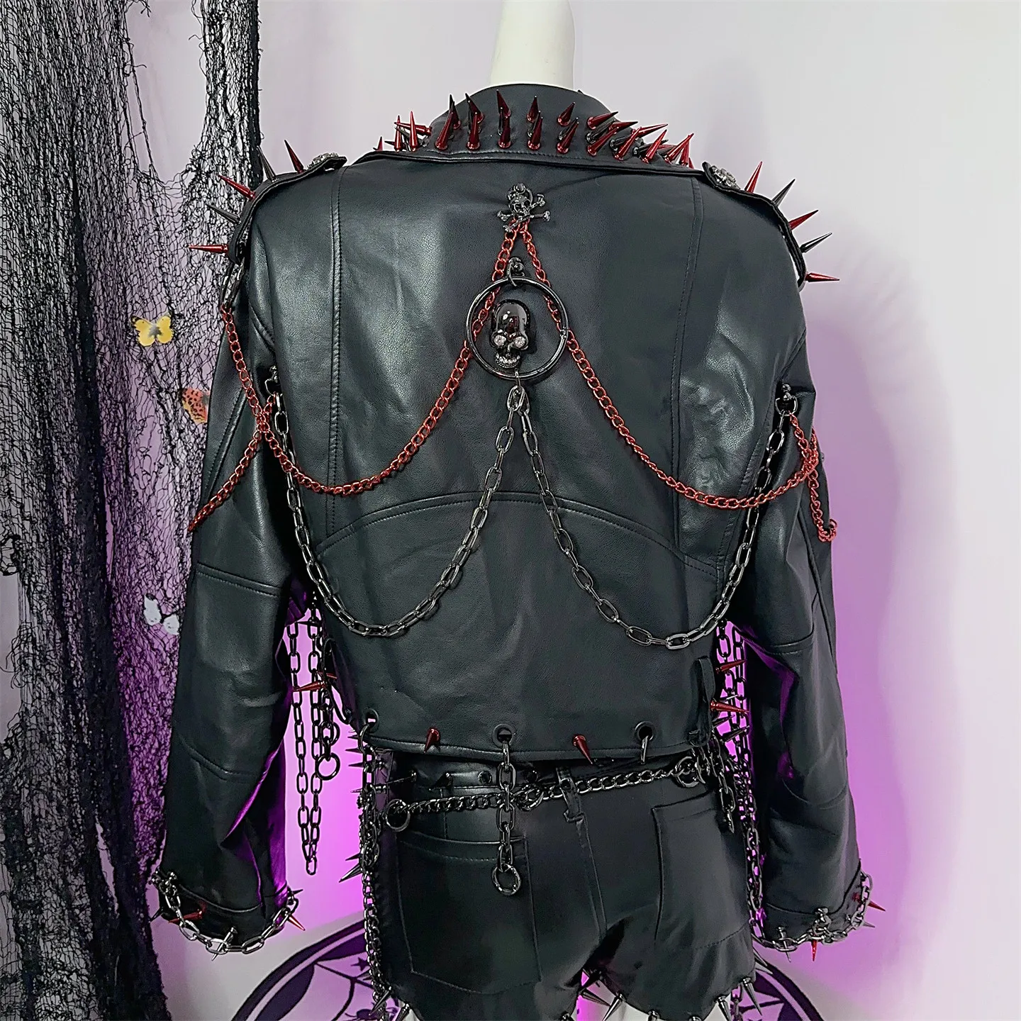 Women's Y2K Rivet Chain PU Leather Jacket