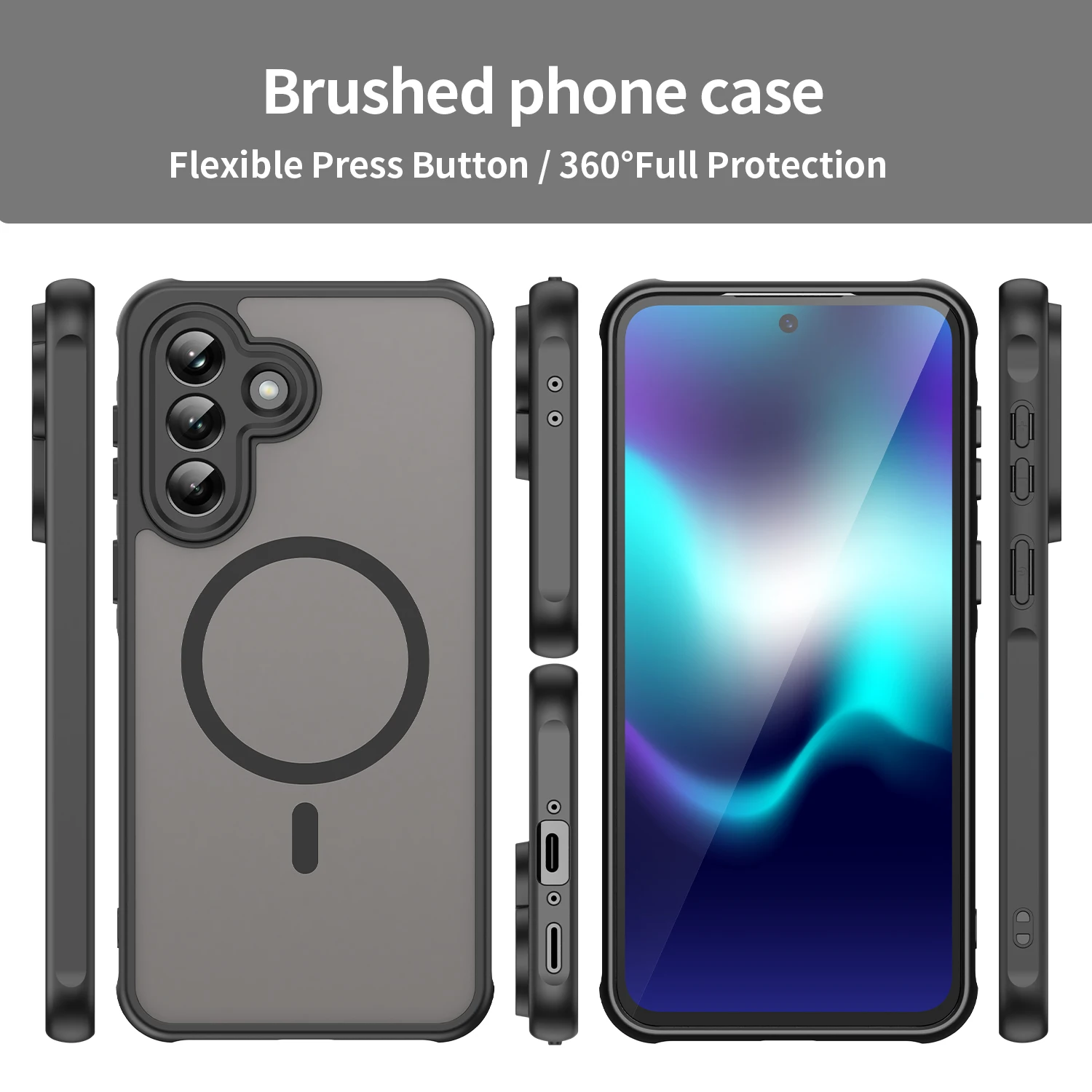 Translucent Frosted Shield Magnetic Phone Case with TPU Frame and Plastic Cover