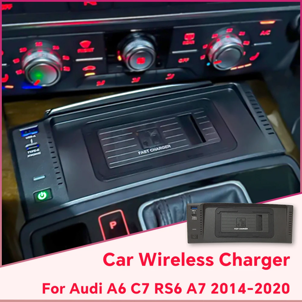 

Wireless Charging For Audi A6 C7 2018-2022 For iPhone Car Fast Mobile Charger Phone Holder usb Multi-port Trim Accessories