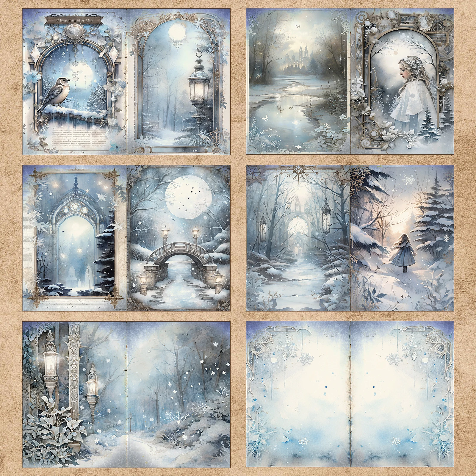 10 Sheets A5 Size Christmas Winter Snow Scene Girl Street Light Vintage Grunge Journal Planning Scrapbooking