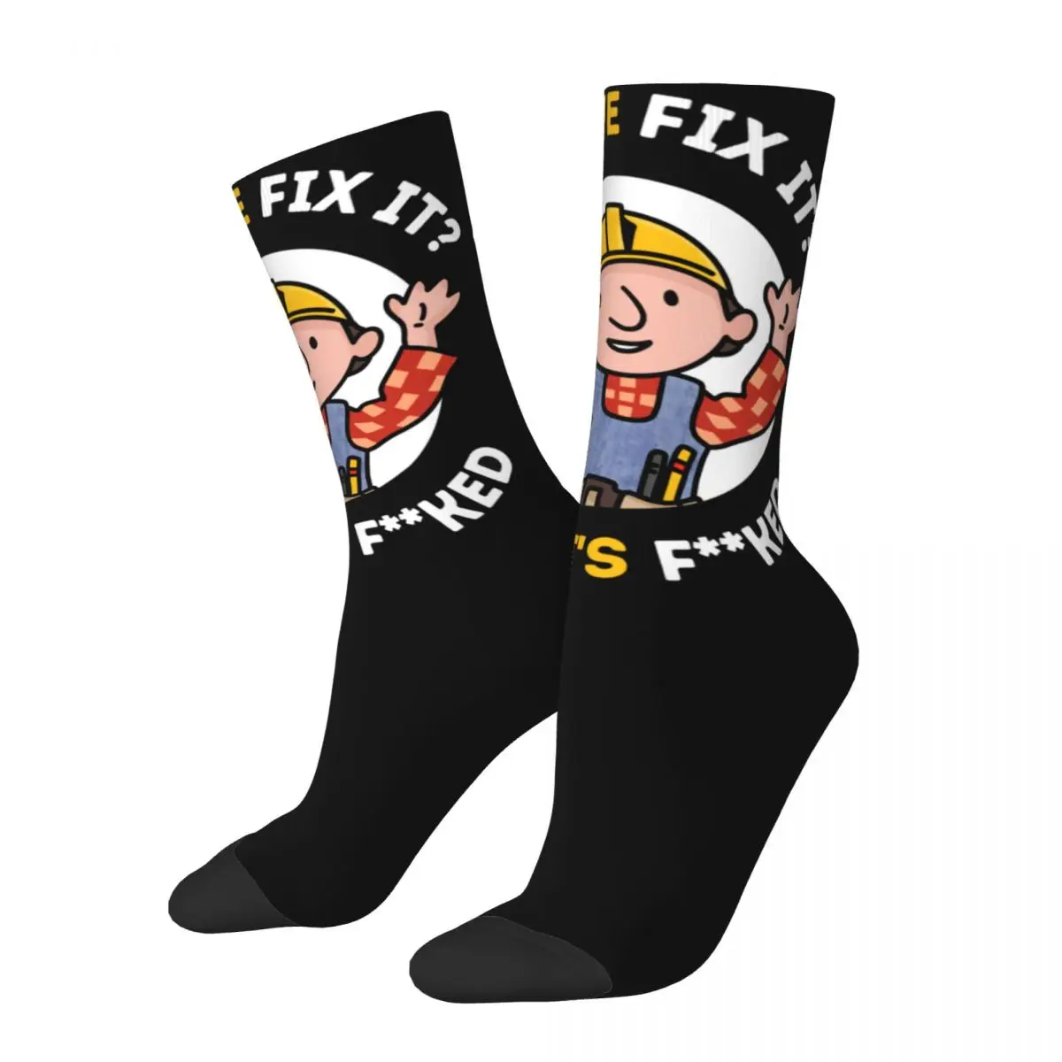 Bob The Builder Product Crew Socks Compression Cartoon Repair Man Sport Middle Tube Sock Cute For Women'S Best Gifts