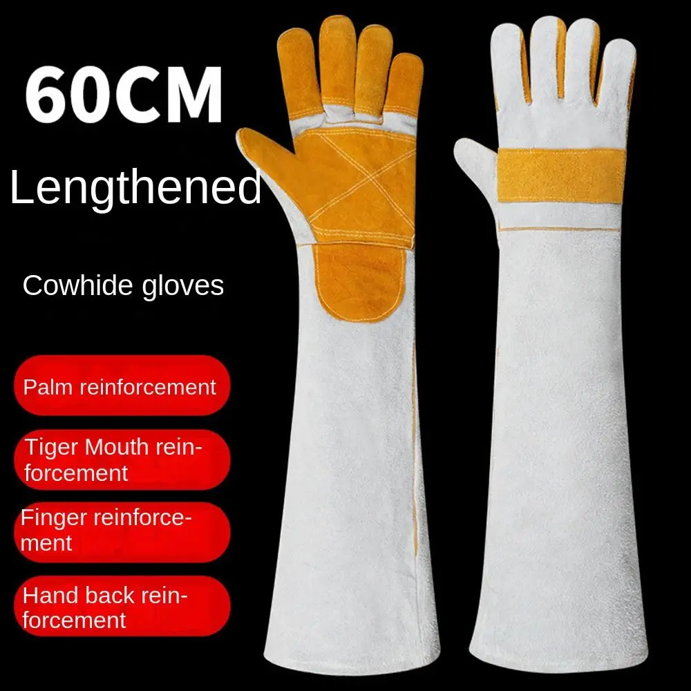 

Износостойкие перчатки для сварки из воловьей кожи, теплоизоляционные рабочие перчатки для защиты сварщика, рабочие перчатки из удлиненной кожи 60 см
