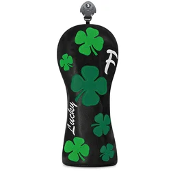 Lucky Charm Golf Putter Head Cover - Deep Black with Green and White Clovers Design (Fairway)