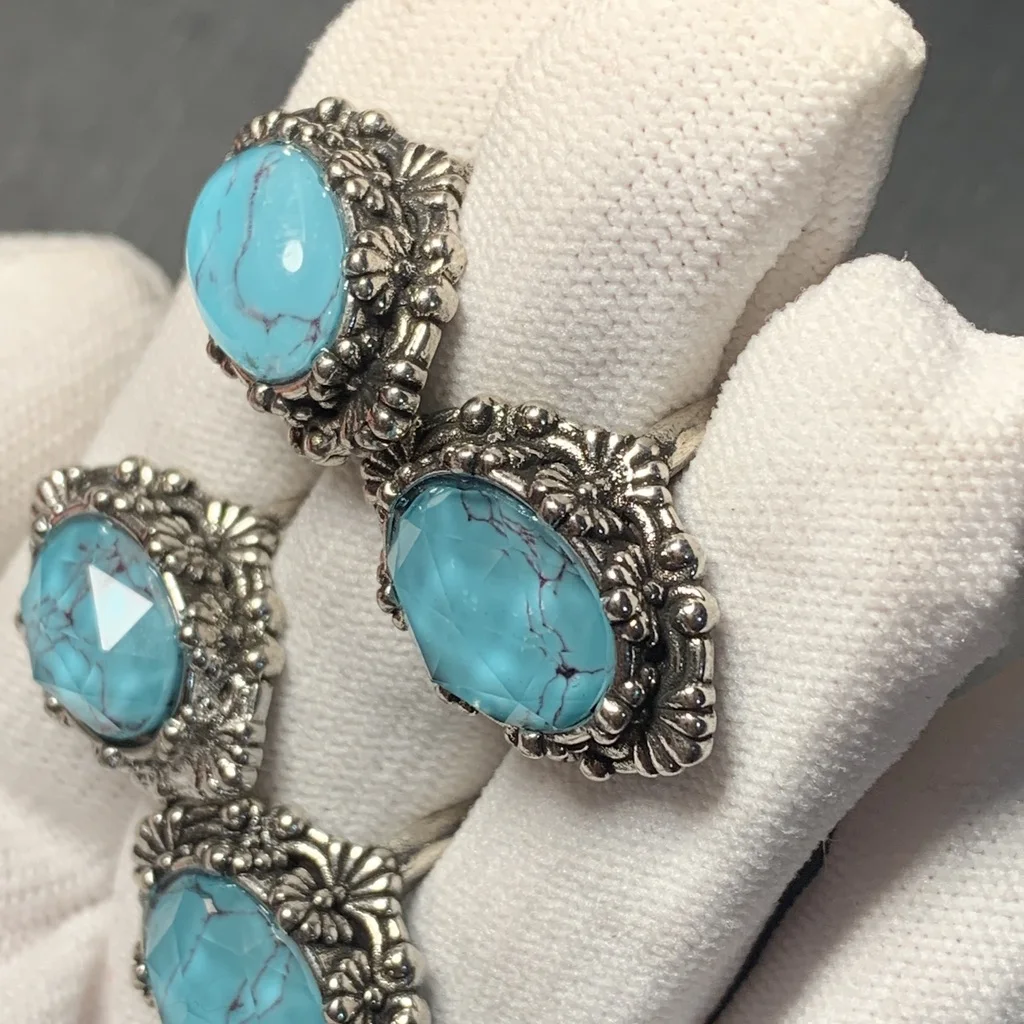 Natural Turquoise Ring Adjustable Female ring Jewelry for Women Gift Wholesale High Quality Vintage Fine