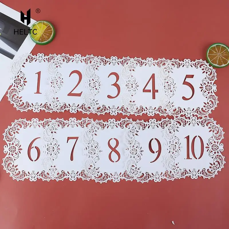 10Pcs/set Table Numbers 1-10 11-20 Mini Pearl Paper Laser Cut Table Number Cards Mini paper party decorations For Weddings Party Banquet Wedding Number