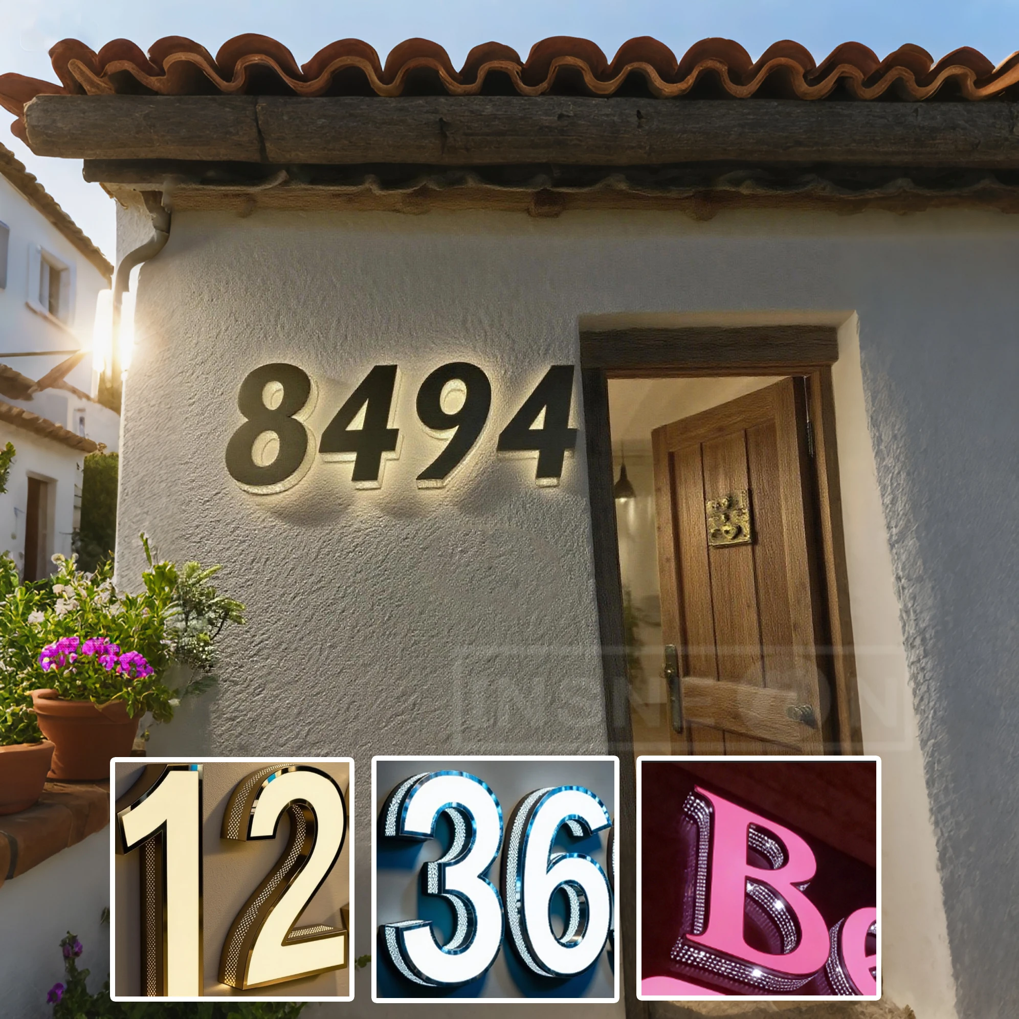 ป้ายไฟ LED ตัวเลขบ้าน ป้ายชื่อบ้าน ป้ายที่อยู่ ป้ายติดผนัง ป้ายเลขบ้านเรืองแสง ป้ายเลขบ้านภายนอก ป้ายเลขบ้านแบบกำหนดเอง 1