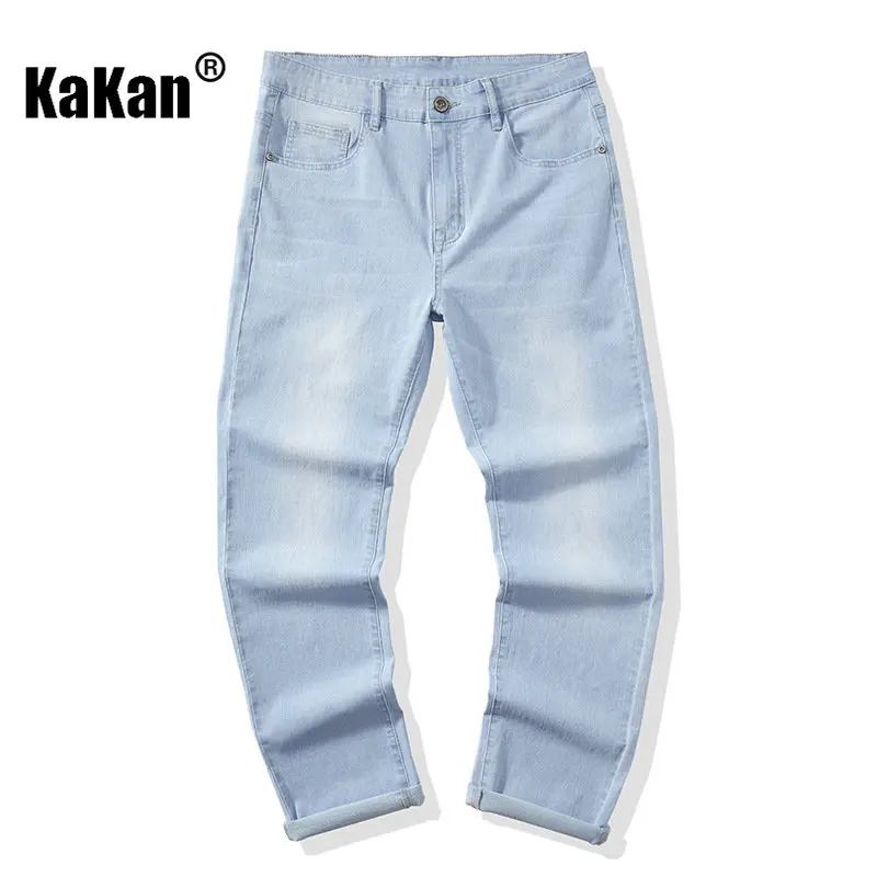 Kakan - European and American Spring and Summer New Jeans Men's Wear, Loose Straight Mid Waist Elastic Simple Long Jeans K20-936