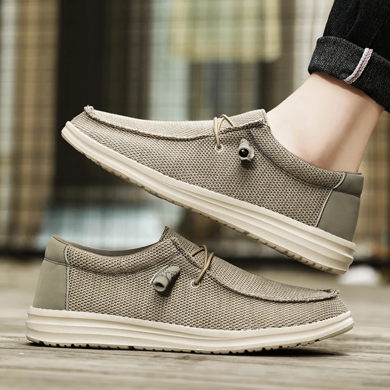 Men's Breathable Casual Canvas Slip Shoes Comfort Slip-on Loafer Soft Penny Loafers for Men Lightweight Driving Boat Shoes