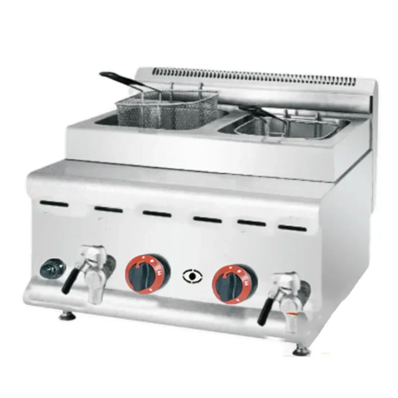 GH585 Commercial Gas Double Cylinder Screen Fryer 8L Fried Chicken Fryer Desktop Natural Gas Liquid Gas High Oil Cylinder Fryer 6