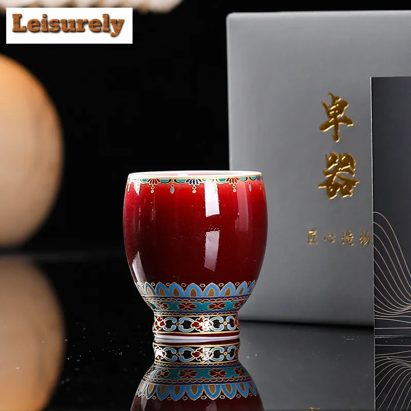 100ml Lang Red Dunhuang Treasure Flower Drum Shaped Teacup Boutique Tea Bowl Jug Tea-tasting Personal Cup Chazhan Master Cup