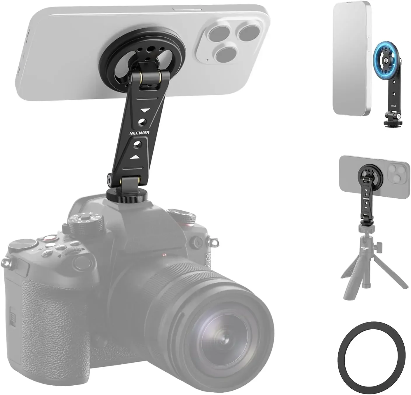 Magnetic Phone Tripod Mount with Cold Shoe, Metal Portable Smartphone Holder Ada