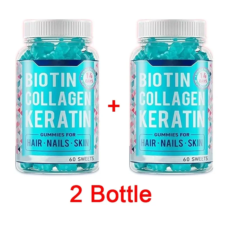 

2 Bottle 120 Pills Biotin Gummies Collagen Gummy hair growth Compound berry flavored gummies Gummy Bears