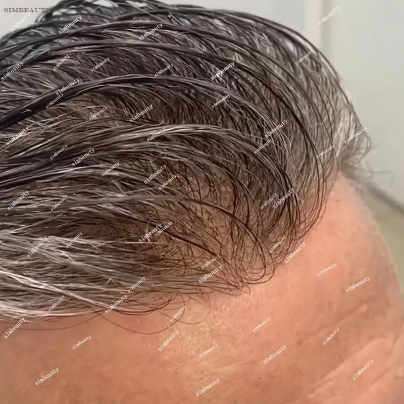 Human Hair Toupee 80-90% Density Natural Hairline 0.02mm Super Thin Skin Base Men's Toupee