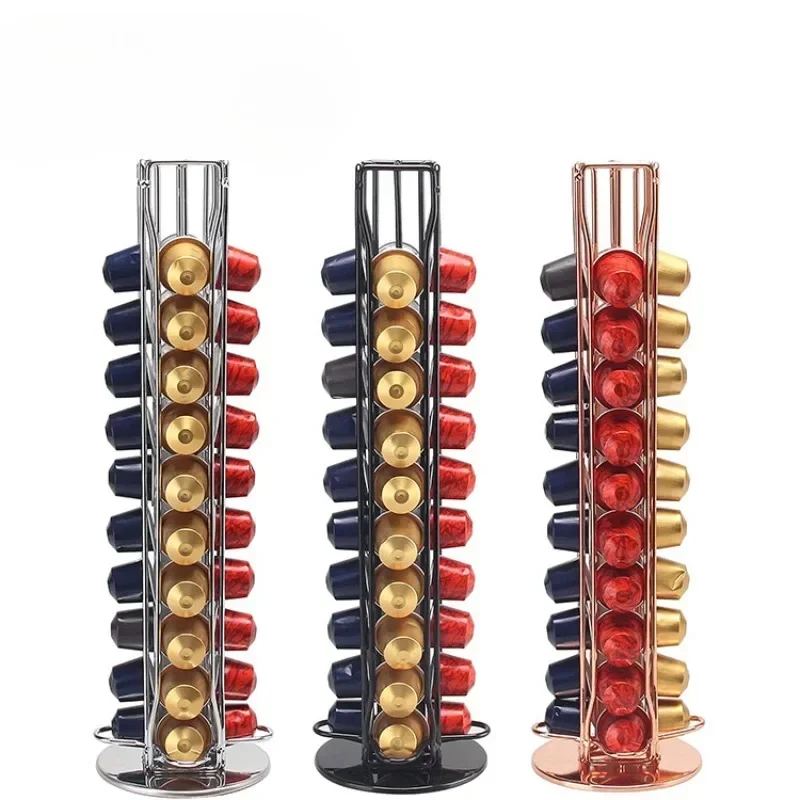 360 Degree Rotatable Coffee Capsule Organizer Coffee Capsule Display Rack Max Capacity 40 Capsules Rotating Organizer Metal Plat