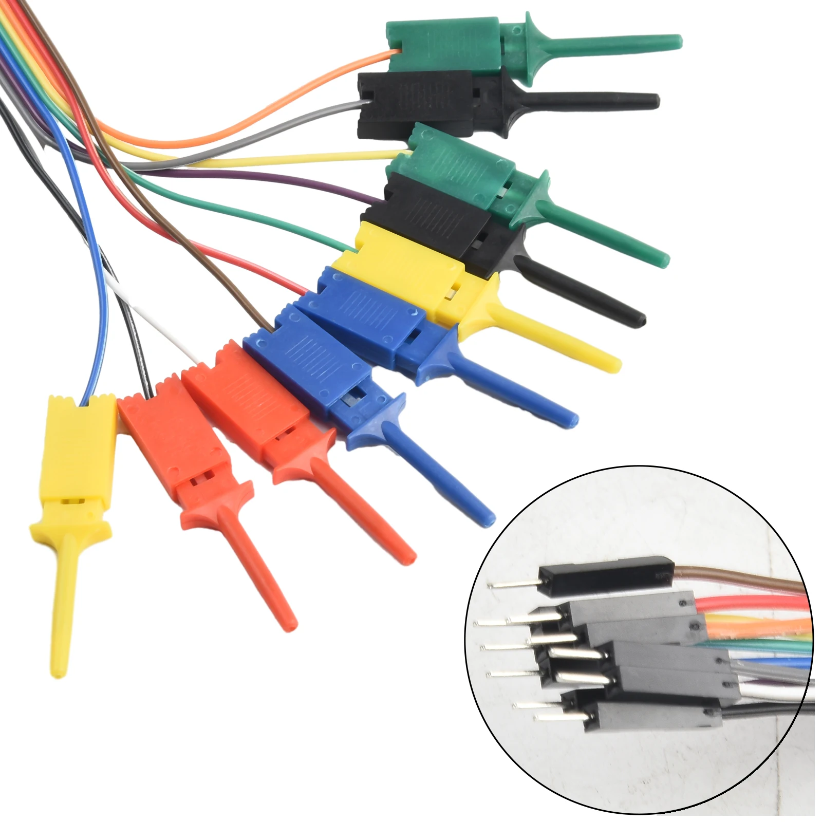 10Pcs 20CM Test Hook Clip Logic Analyzer Cable Gripper Probe Wire Clamp Kit Yellow/Red/Black/Green/White/Blue alligator clips electric test clamp test probes test clip test hooks clips test leads test cable lead alligator clip adapter test cable multimeter pen