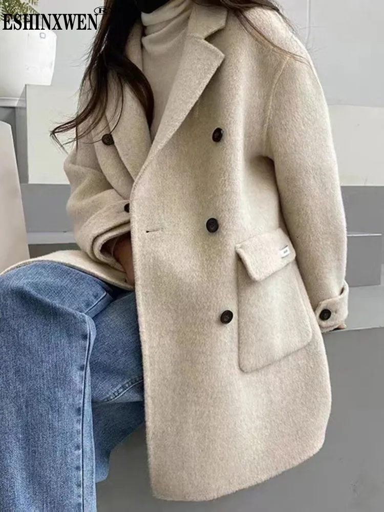 

Eshin Solid Color Double Breasted Notched Collar Long Sleeve Woolen Coats For Women 2023 Autumn Fashion Female New Jacket TH5354