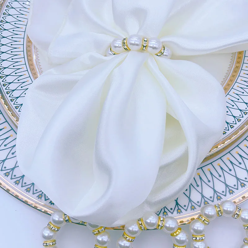 Napkin Ring 10Pcs Golden Napkin Rings Elegant Pearl Elastic Serviette Holder Wedding Party Banquet Adornment