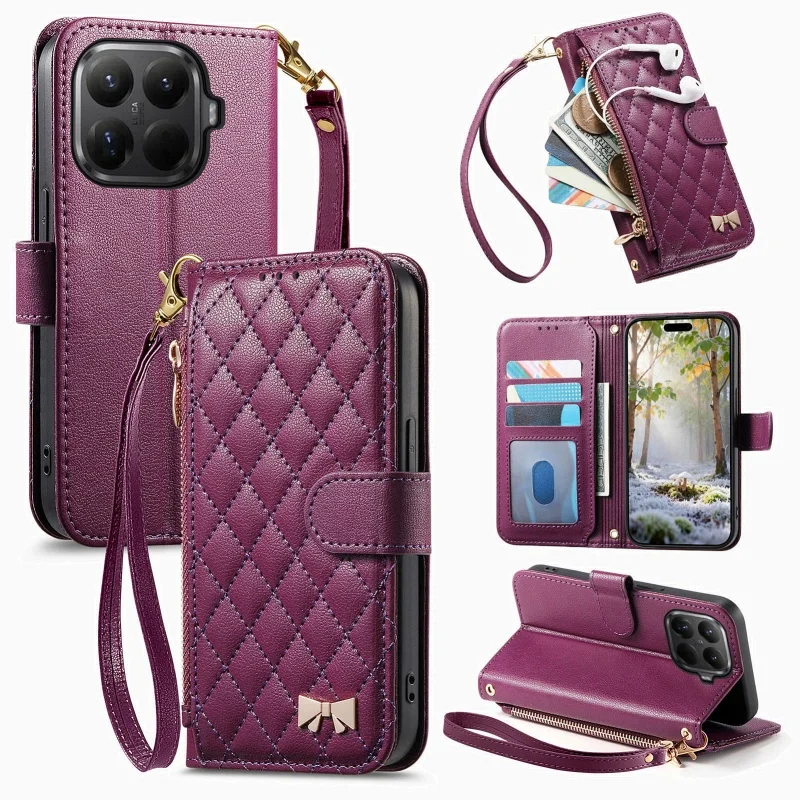 Zipper Leather Wallet Phone Case with Wrist Strap and Card Holder