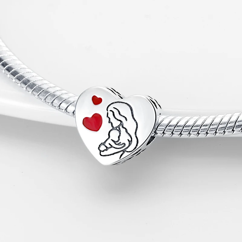 925 Silver Color Heart Shaped Dad and Mom Warm Family Charms Beads Fit Qikaola Original Bracelets DIY Mother's Day Jewelry Gifts 5
