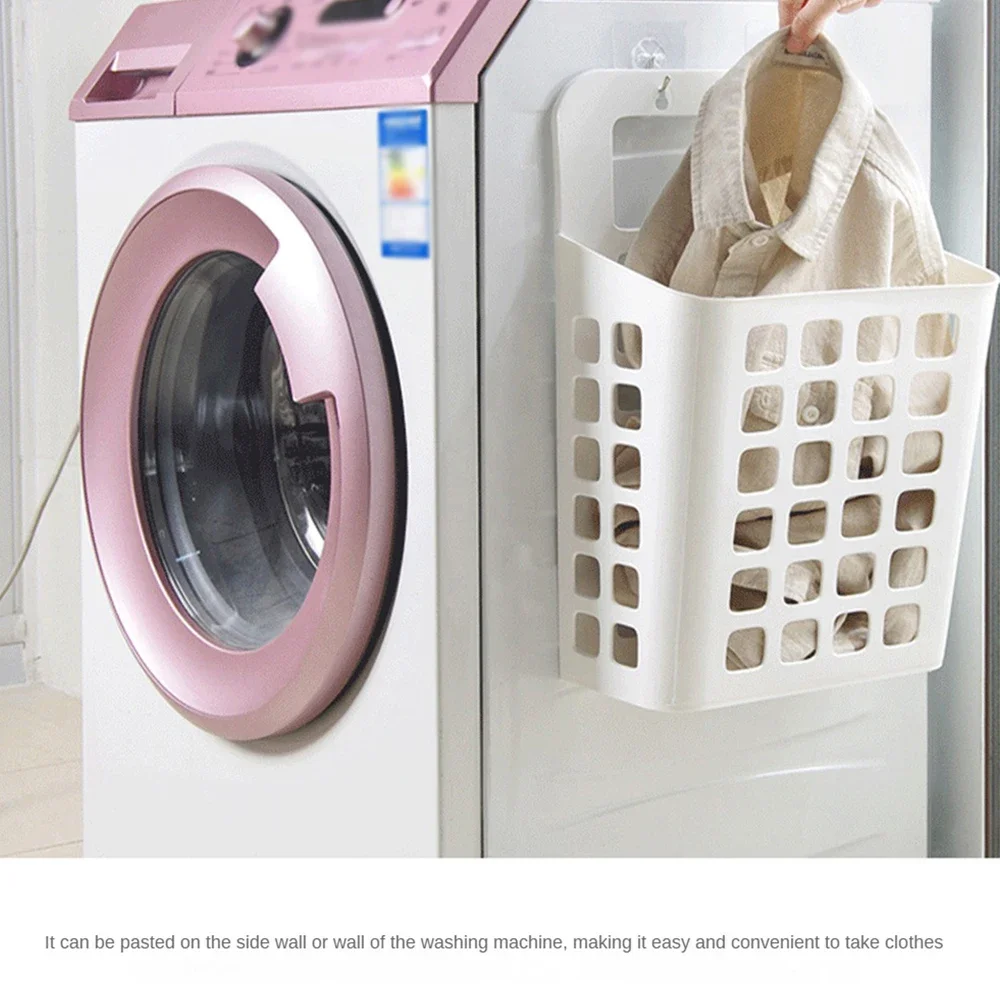 سلة ملابس قذرة قابلة للطي، منظم غسيل مدمج، معلقة على الحائط، تصميم متعدد الوظائف