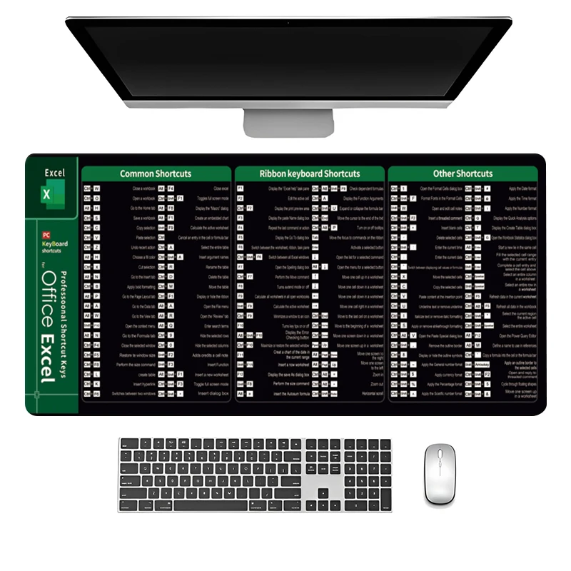 For Excel Common Shortcuts Large Professional Shortcut Keys Mouse Pad Desk Mat Office Software Keyboard Mousepad Y2K Cheat Sheet 2