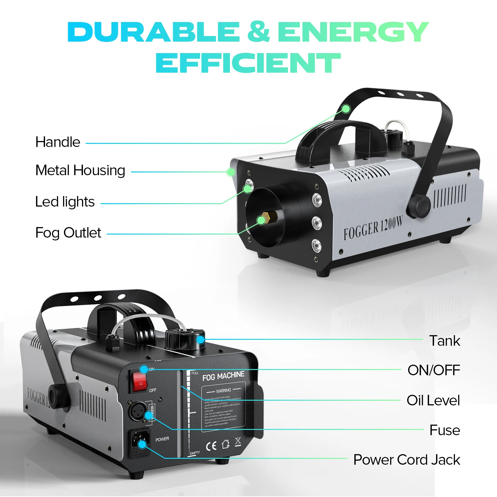 Somspot 1200W RGB LED Smoke Fog Machine Haze Generator Remote Controlled Fog Machine Stage Effect Equipment for DJ Disco Party 5