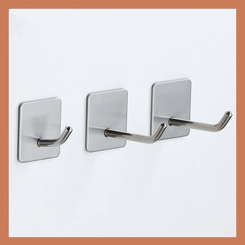 ขยาย Self-Adhesive ผ้าเช็ดตัวตะขอสแตนเลส Stick-On Wall Hooks สําหรับผู้ถือห้องน้ําห้องครัวฮาร์ดแวร์ตะขออเนกประสงค์ 1