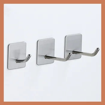 ขยาย Self-Adhesive ผ้าเช็ดตัวตะขอสแตนเลส Stick-On Wall Hooks สําหรับผู้ถือห้องน้ําห้องครัวฮาร์ดแวร์ตะขออเนกประสงค์ 1