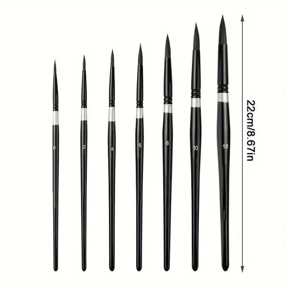 Set di 7 pennelli rotondi in pelo di scoiattolo per acquerello, inchiostri, guazzo e tempera, qualità professionale per artisti, in legno._voghion.com