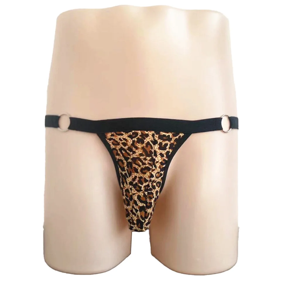 Mens T Pants Sexy Lingerie G-String Leopard Thongs Bulge Pouch Panties Bikini T-back Briefs Underwear Мужские Стринги мужские шелковистые бикини трусы bulge pouch нижнее белье ruched back купальники