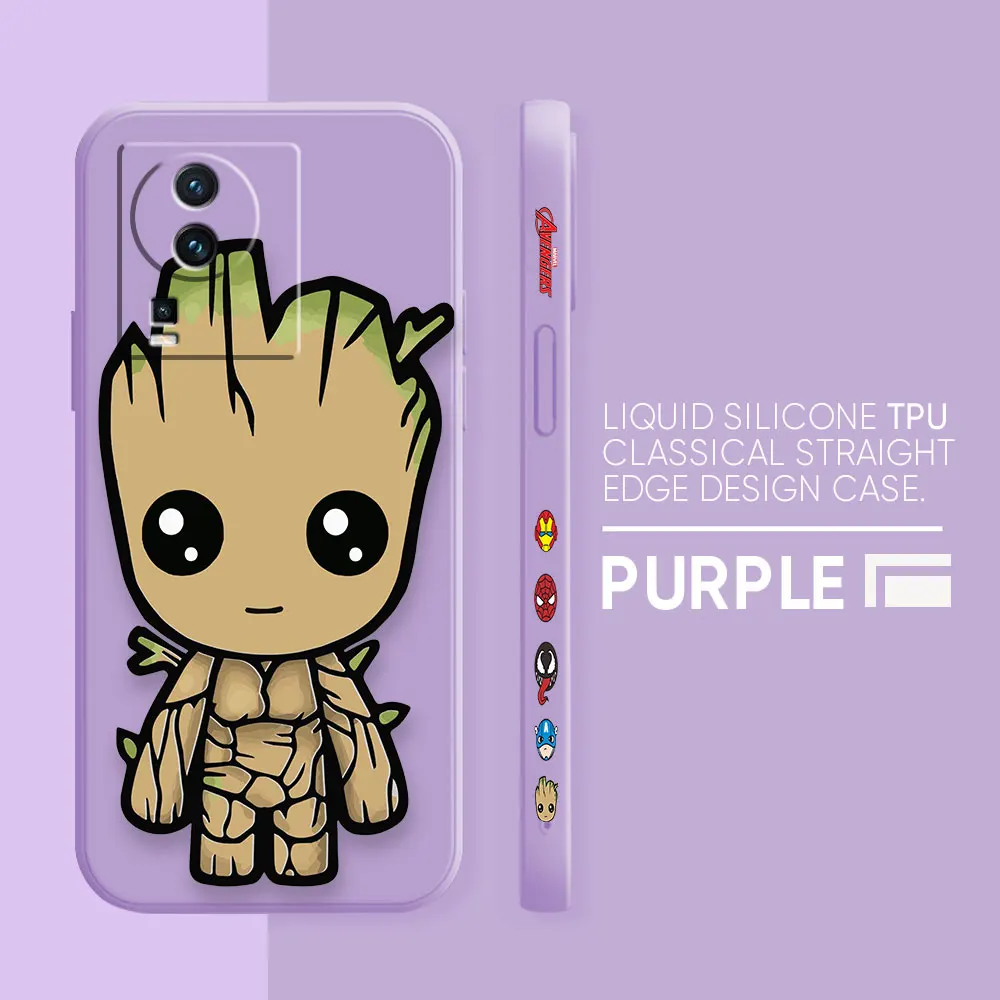 thumbnail image 1 of Case For VIVO IQOO 5 7 8 9 10 11 Pro 5G Z6 Z7 NEO3 5 5S 6 7 Colour Simple Liquid Silicone Case Cartoon Marvel Baby Groot, 1 of 5