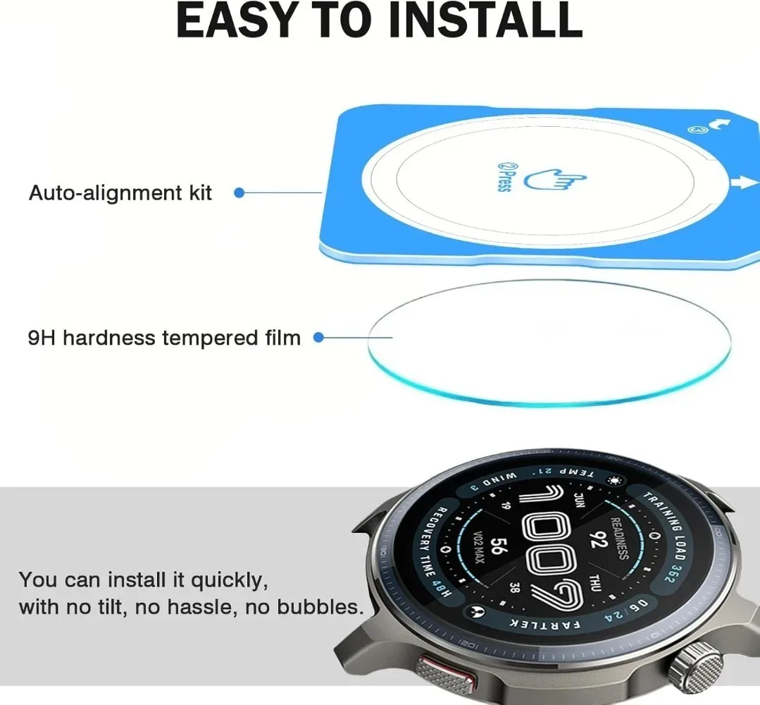 HD Clear Tempered Glass Screen Protector with Easy Install Tool for Smartwatches, 9H Anti-Scratch Film (1-5 Pack)