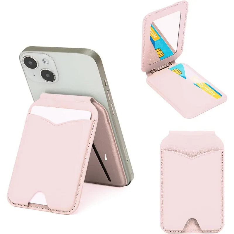 Magnetic Wallet Stand with Mirror and Adjustable Leather Kickstand Card Holder