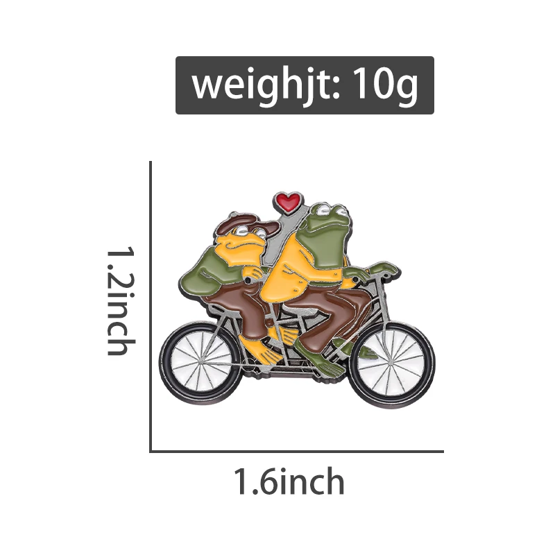 Frog and Toad Enamel Pins Custom Couple Tandem Bike Brooches Lapel