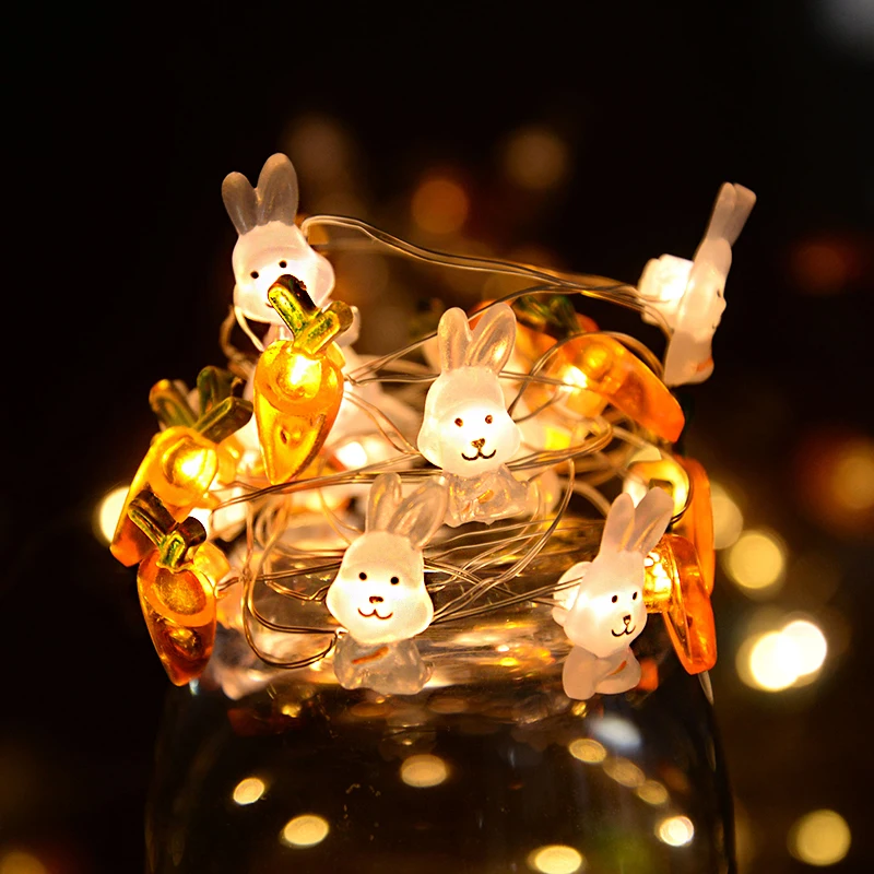 2M 20LED Easter Rabbit Carrot String Light Chick Eggs Fairy Light Garland 2025 Happy Easter Party Decoration For Home Kids Gift
