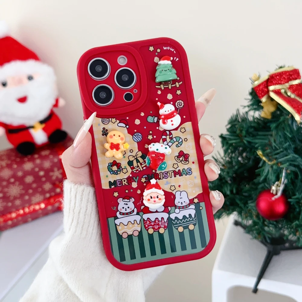 thumbnail image 1 of Funda de teléfono con dibujos animados 3D para iPhone, carcasa con Reno, oso, Papá Noel, Navidad, 13, 12, 11, 14, 15 Pro Max, 7, 8, 16 Plus, XS Max, X, XR, 1 of 4