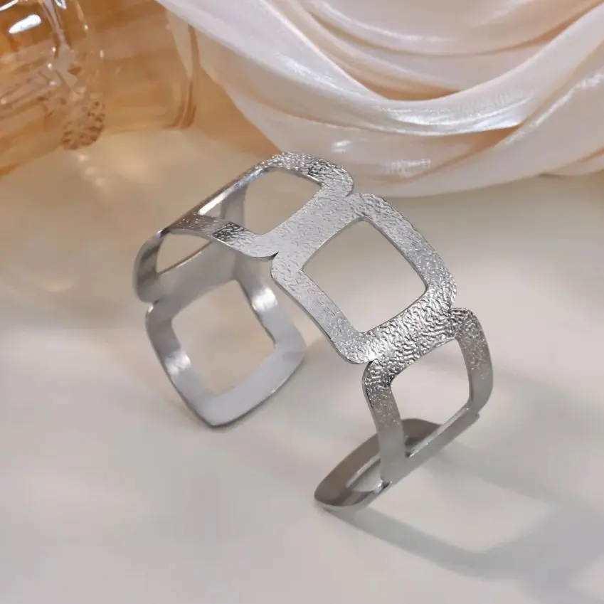 Modern Geometric Open Bangle for Women Stainless Steel