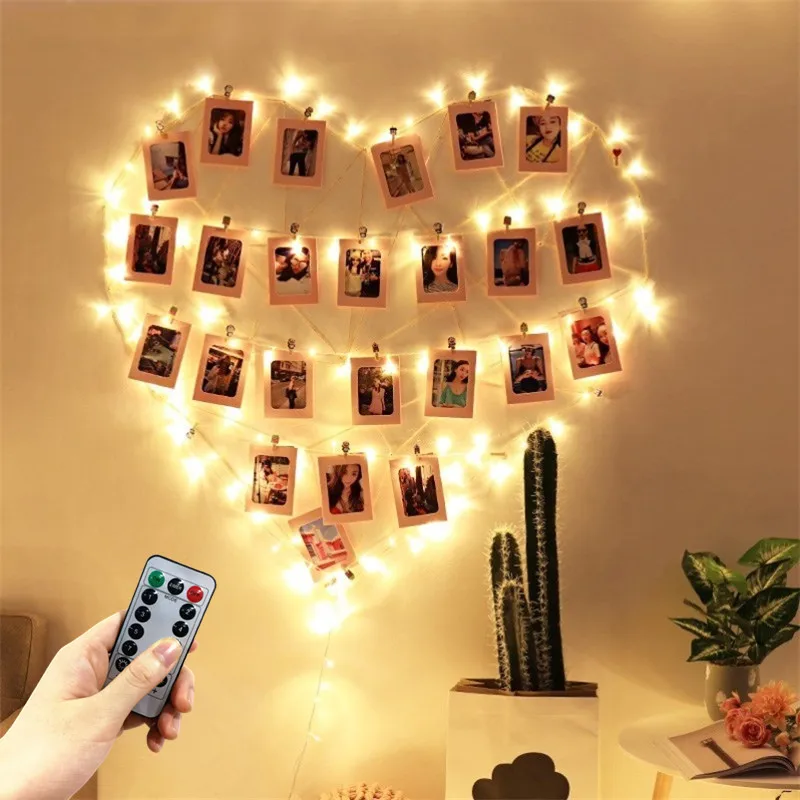 

Garland Christmas Decor Lamp Photo Clip Fairy Light Waterproof Battery Operated Remote LED String Lights for Party Wedding Xmas