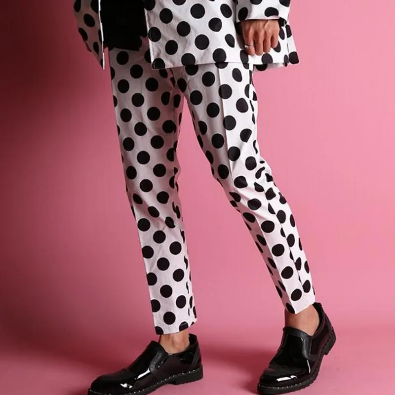 Hot New Mens Black And White Polka Dots Classic Suits Loose Suit Nightclubs Casual Blazers Men Dresses Tides Fashion Ninth Pants