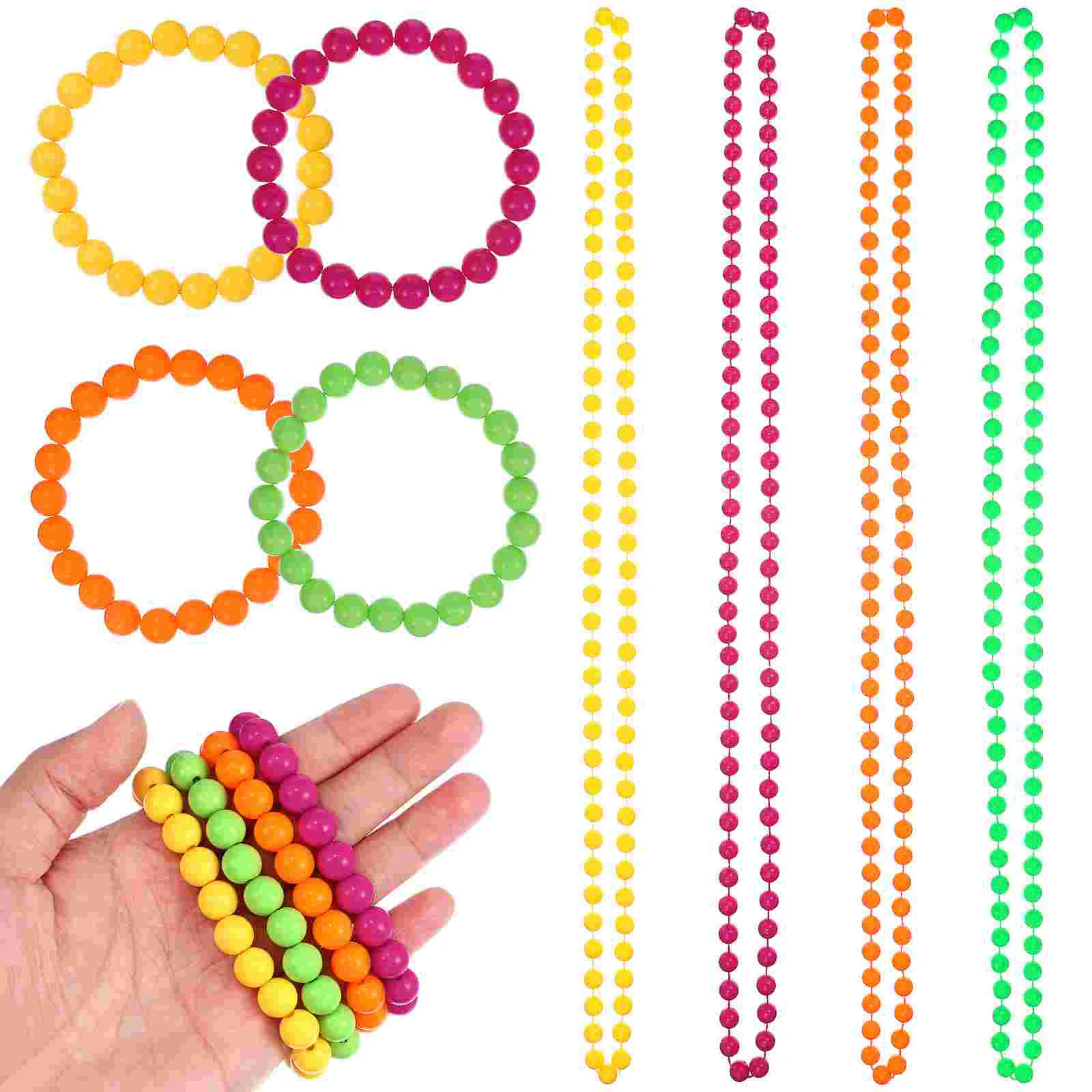 

8 Pcs Neon Beads Accessories Dreses Necklaces Bracelets and Chain Party Costume 80s Jewelry for Women