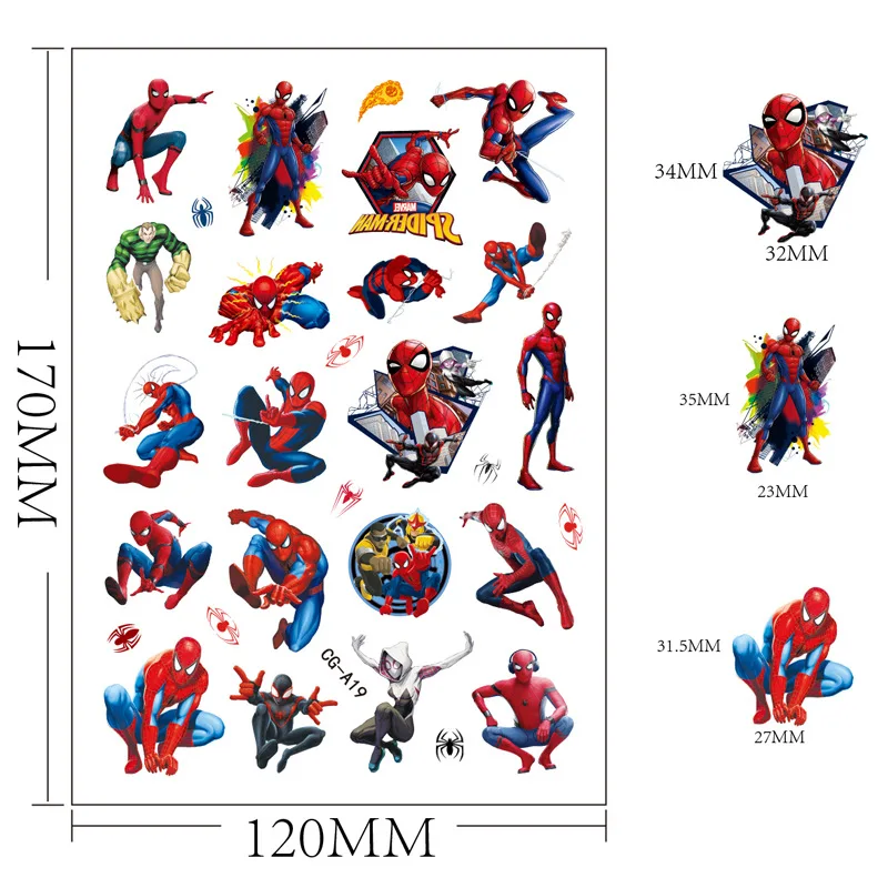 Tattoo Sticker Temporary Tattoos New Marvel Spiderman Temporary Tattoo Stickers Anime Spider-Man Cartoon for Kids Birthday Party Gifts Body Art