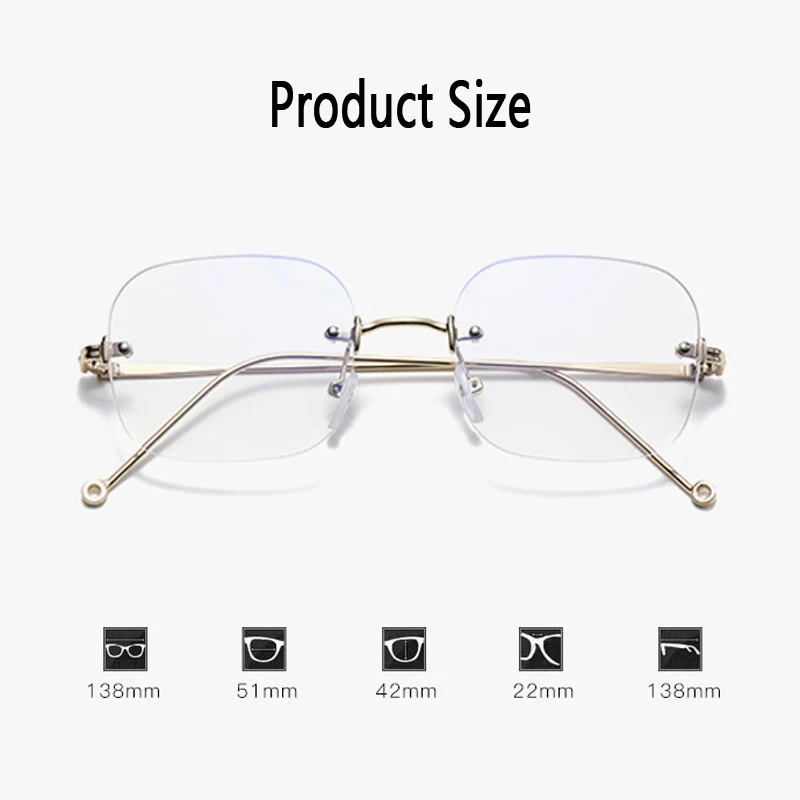 seemfly Blue Light Blocking Rimless Myopia Glasses Women Metal Frame Transparent Glasses Eyeglasses Nearsighted -1.0 To -4.0 6