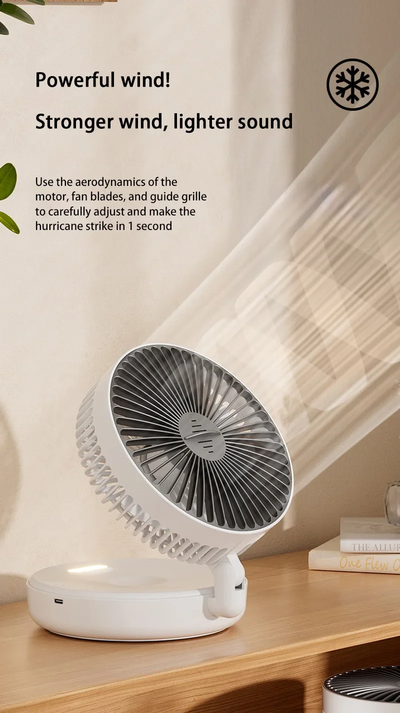 5000mAh 3IN1 Rechargeable Multifunctional Portable Fan Wall Mounted Fan 90° Folding Fan 4 Gears With Warm Night Light New 2025