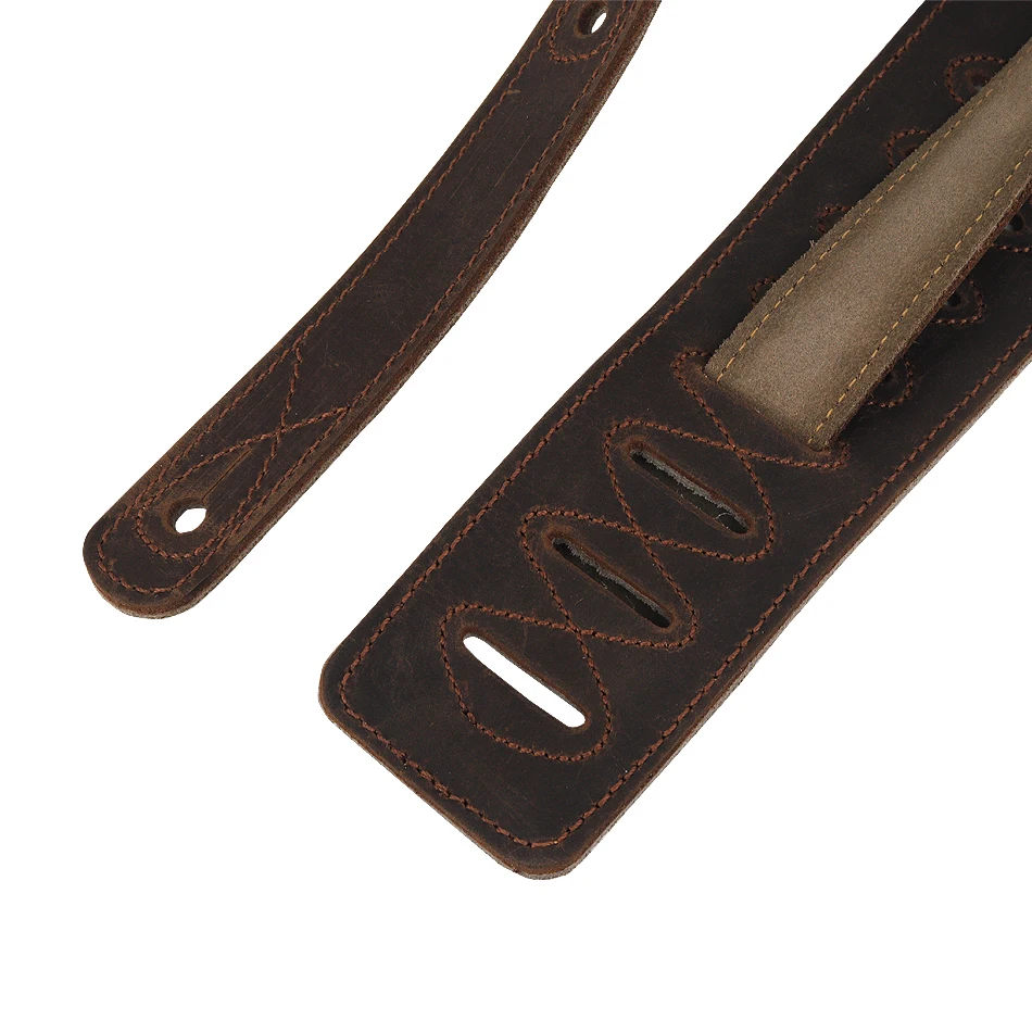 Gearlly Gitarrengurt für E-Gitarre und Bass, obere Schicht aus Leder, verbreiterte Schaumstoffpolsterung, verstellbarer Gitarrengürtel – Detail 7